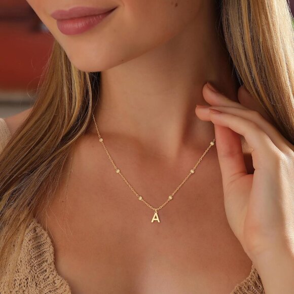 Personalized 14K Gold Plated Initial Necklace - Dainty Letter Pendant for Women - Picture 4 of 7